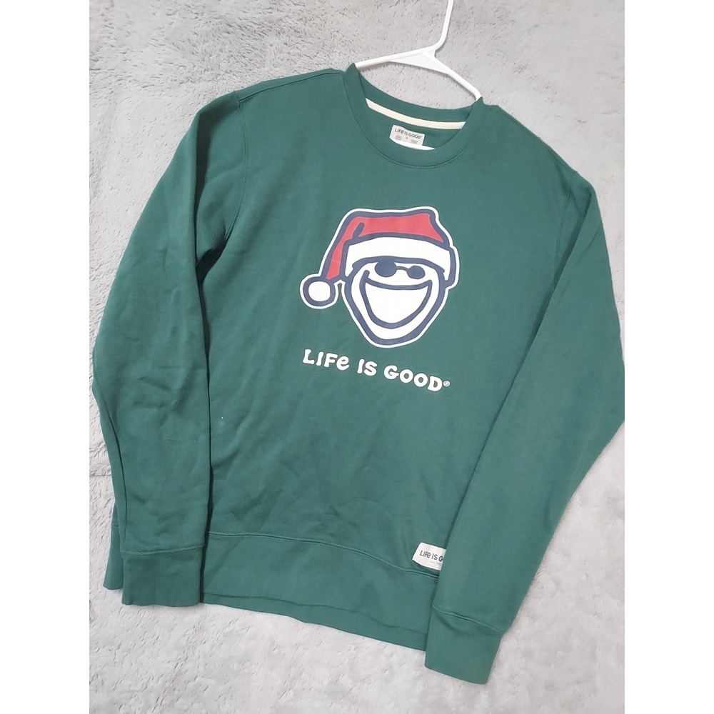 Life Is Good Sweateshirt Mens Medium Jake Santa Claus Christmas Graphic Green M